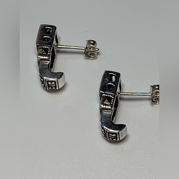 Silpada Vintage Rare Sterling Silver Square Blue Crystal Marcasite Post Earrings - Picture 14 of 14